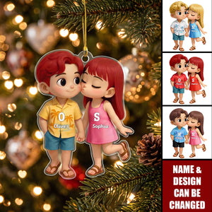 Cute Cartoon Couple Summer Vibe Personalized Acrylic Ornament