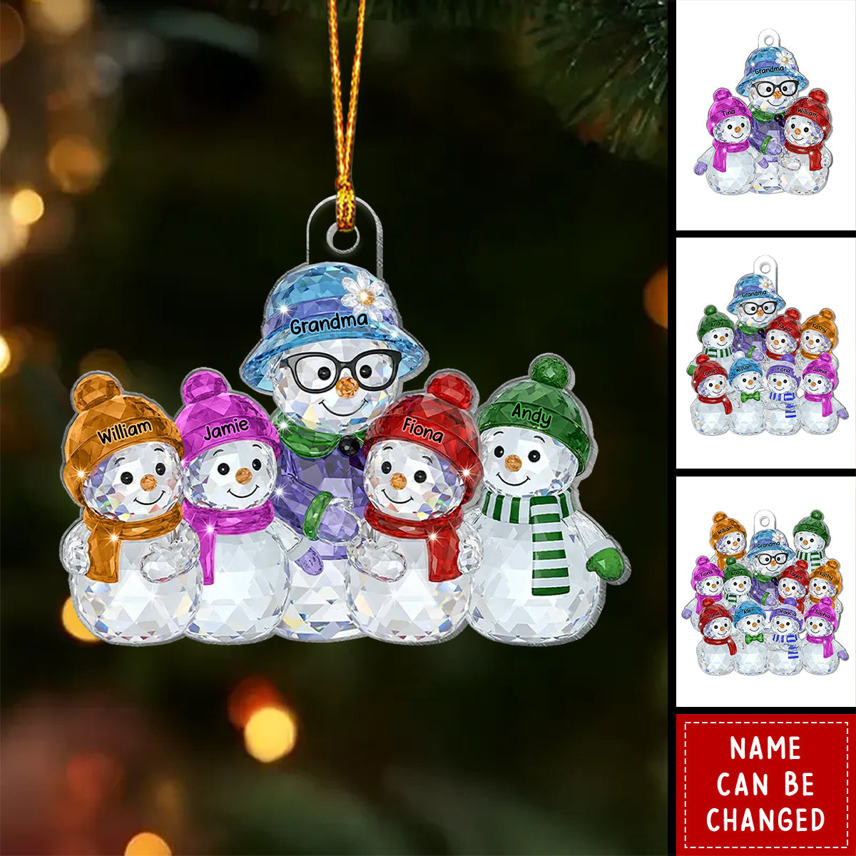 Grandma Hugging Grandkids Pattern Crystal - Personalized Acrylic Ornament