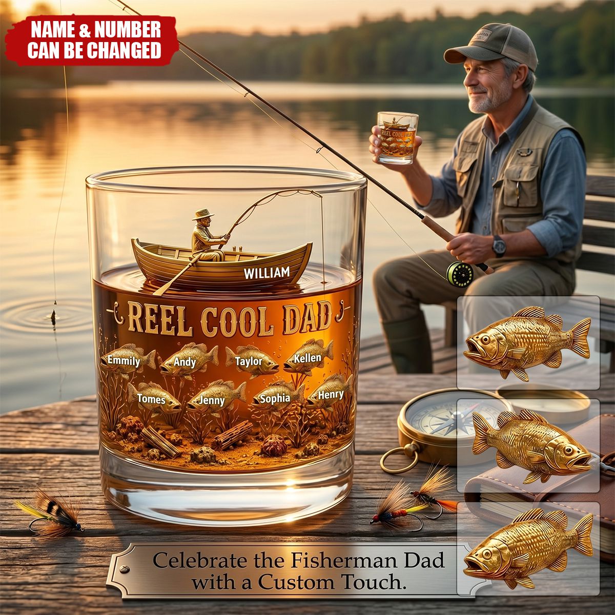 Fishing Cool Dad Whiakey Glass Personalized Gifts For Dad