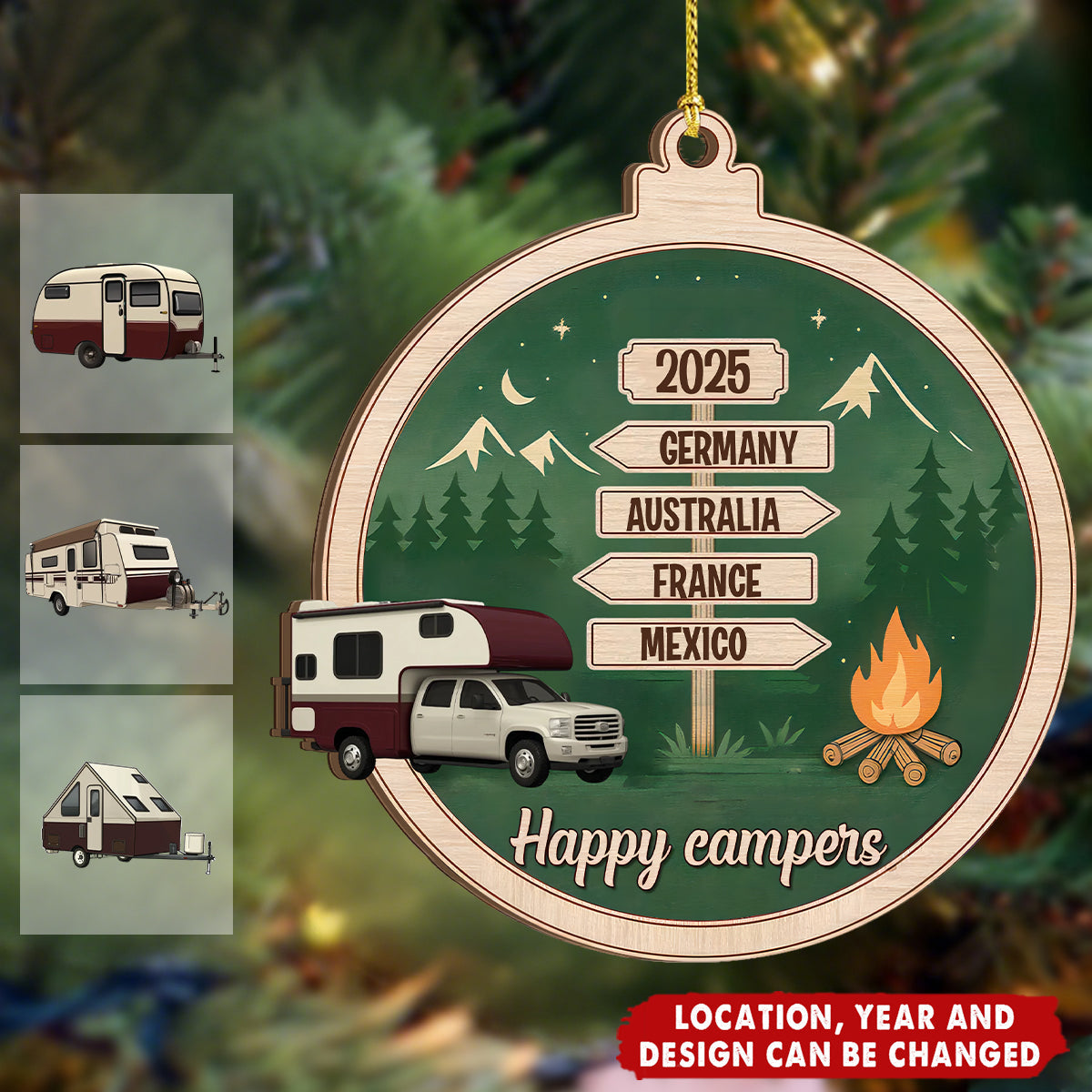 Camping Woodland Adventure - Personalized Wooden Ornament