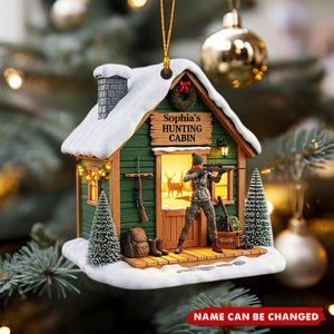 Hunting Cabin Christmas Ornament - Personalized Gift For Hunters
