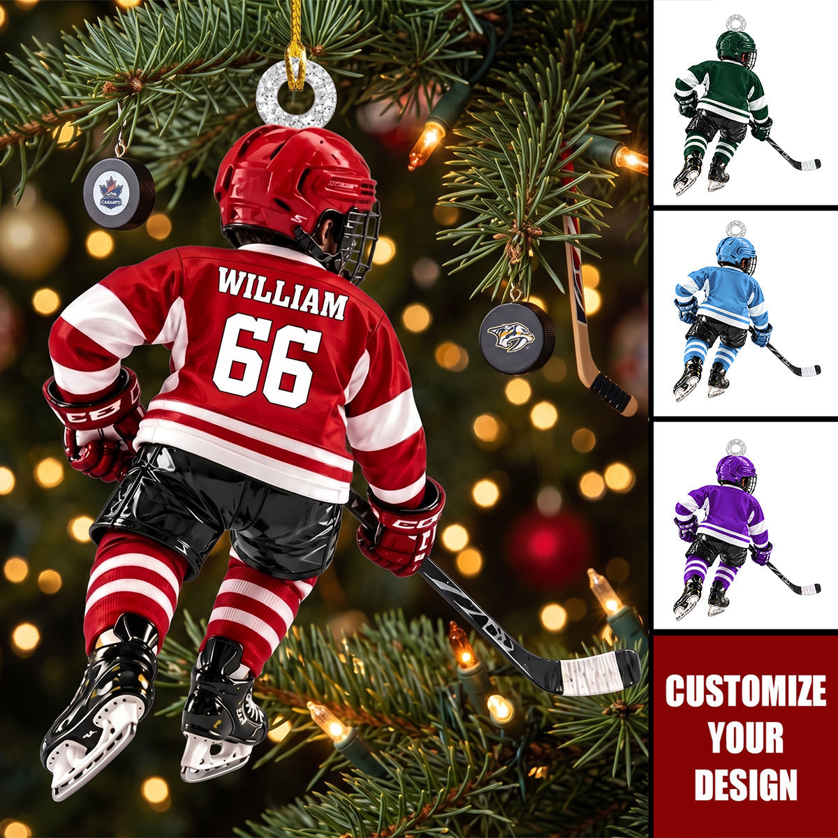 Personalized Acrylic Ice Hockey Ornament, Gift For Hockey Lovers