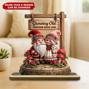 Growing Old Together Since - Personalized Standing Wooden Plaque, Gift For Couples And Grandparents