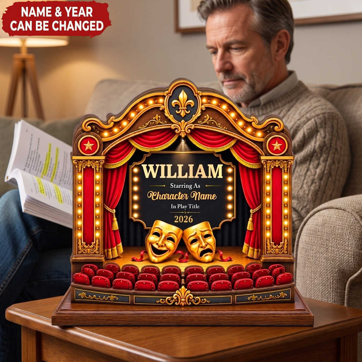Personalized Theatre Stage Wooden Block, Custom Actor Drama Keepsake