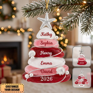 Custom Sea Glass Tree 2026 Ornament, Beach-Themed Family Christmas Decoration