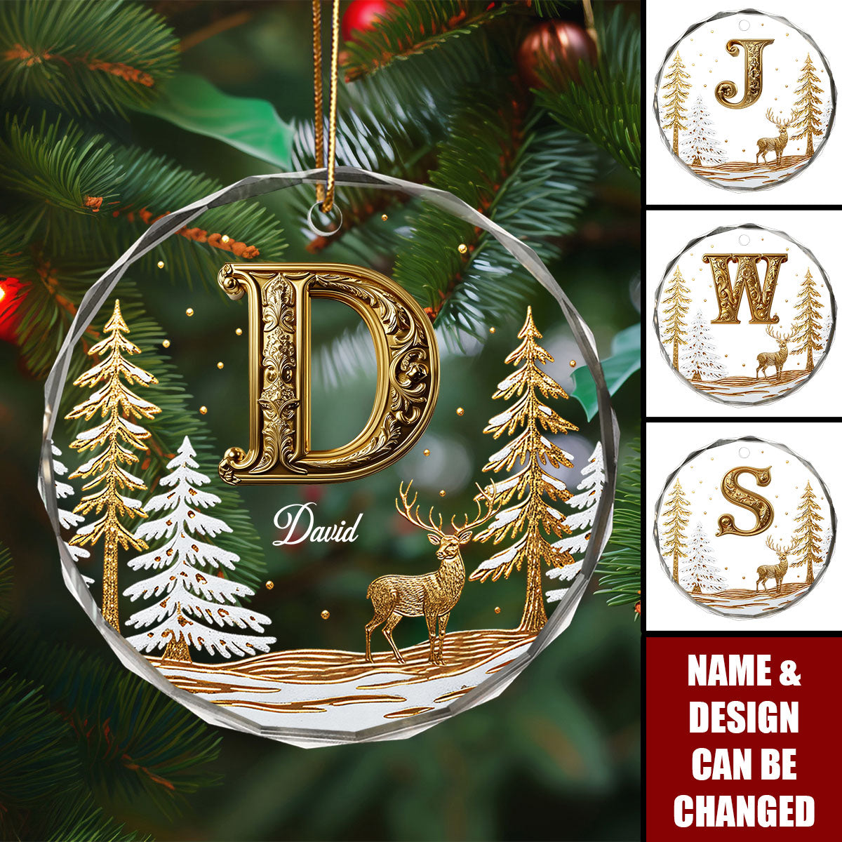Merry Christmas - Personalized Family Round Shaped Glass Ornament