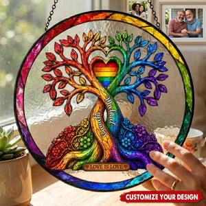Personalized LGBT Tree of Love Suncatcher - Rainbow Pride Window Hanging