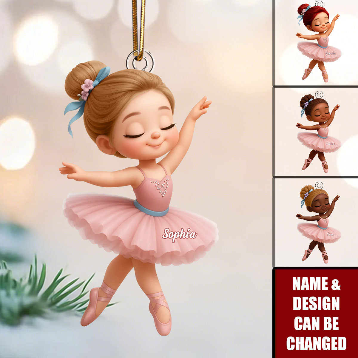 Ballerina Girl Personalized Acrylic Christmas Ornament: Custom Dance Gift