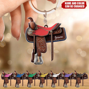 Custom Xmas Cowboy/ Cowgirl Western Horse Saddle Acrylic Keychain