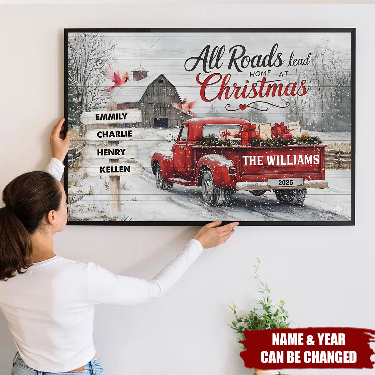 Truck Family Christmas, All Roads Lead Home at Christmas - Personalized Poster, Gift For Family
