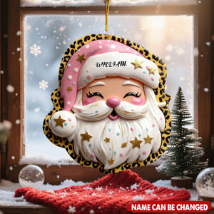 Cute Pink Leopard Christmas Personalized Preppy Santa Acrylic Ornament