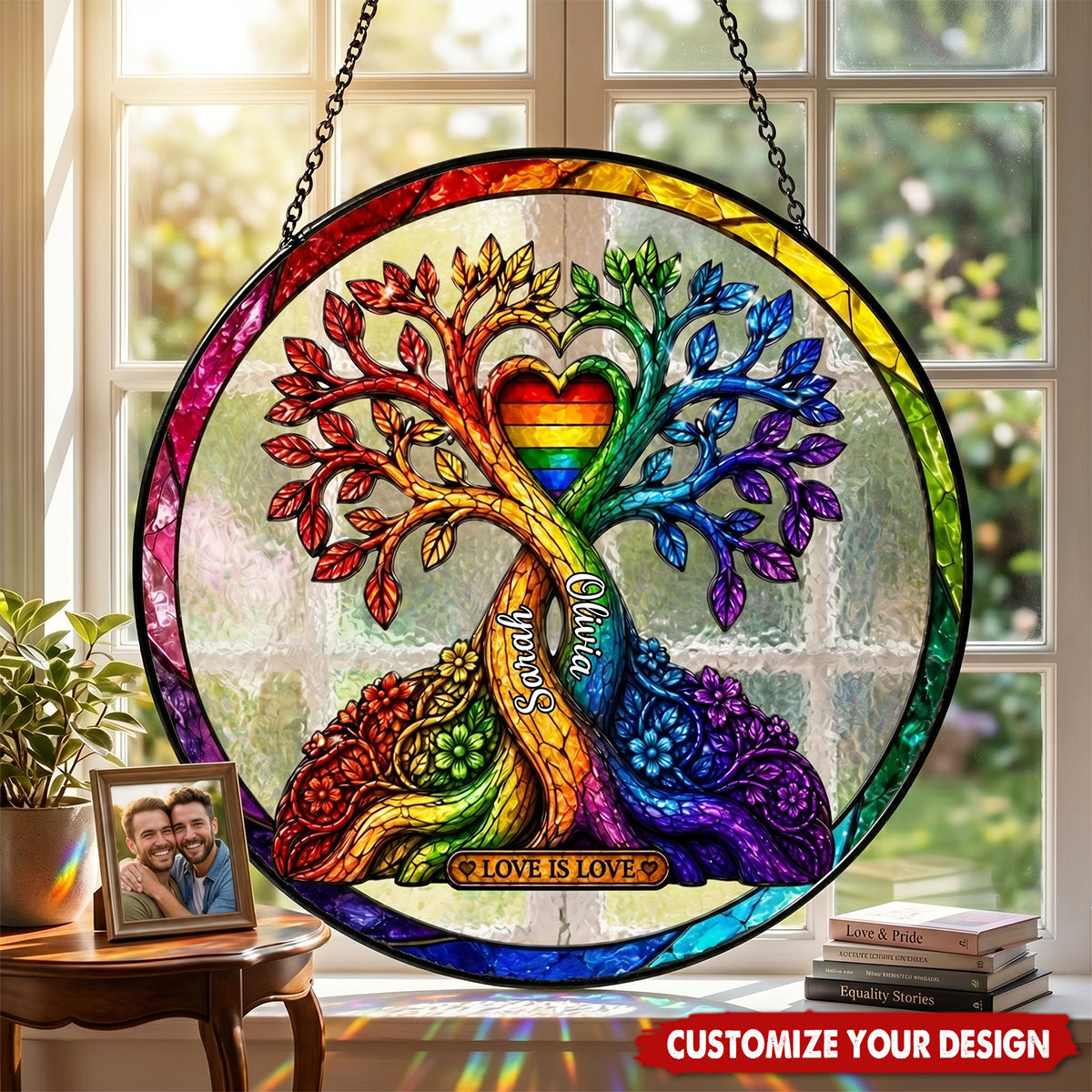 Personalized LGBT Tree of Love Suncatcher - Rainbow Pride Window Hanging