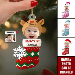 Custom Photo Baby's 1ST Christmas - Personalized Acrylic Ornament