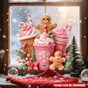 Pink Gingerbread Coffee Christmas Personalized Acrylic Ornament