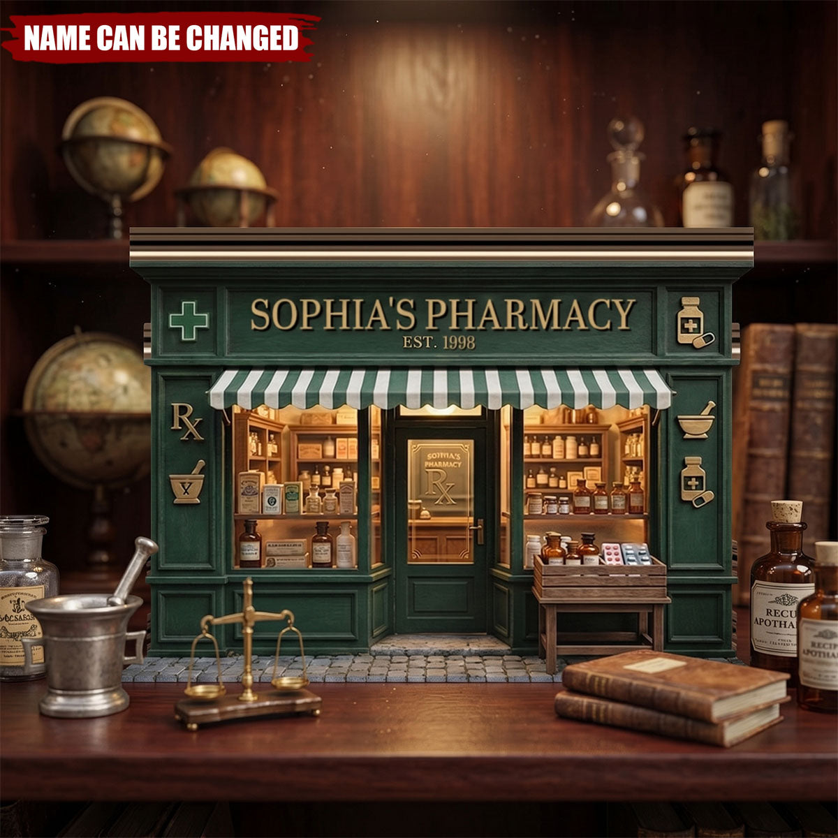 Personalized Pharmacy Store Sign, Custom Apothecary Shop Wooden Block