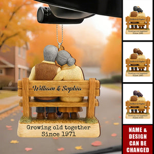 Growing Old Together Since, Loving Couple On Bench, Car Ornament, Gift For Couples
