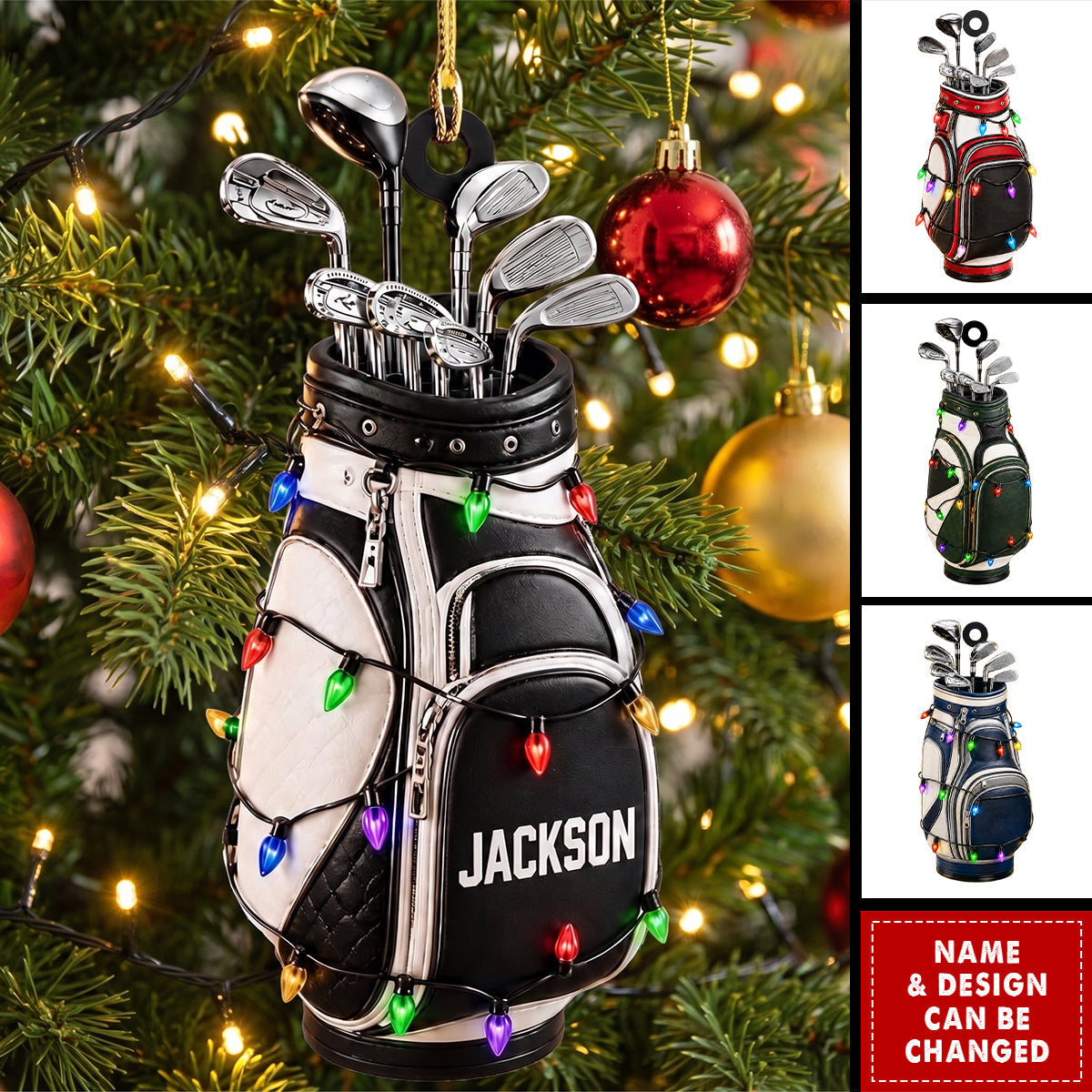 Personalized Golf Ornament, Custom Name Golf Backpack Christmas Gift