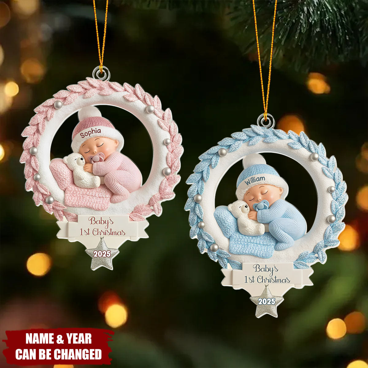 Baby's 1st Christmas, Baby And Wreath Ornament, Gift For New Parents