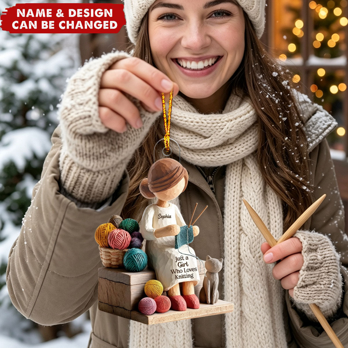 Just A Girl Who Loves Knitting Custom Ornament, Personalized Acrylic Christmas Keepsake, Unique Yarn Lover Gift, Cozy Handmade Holiday Decor