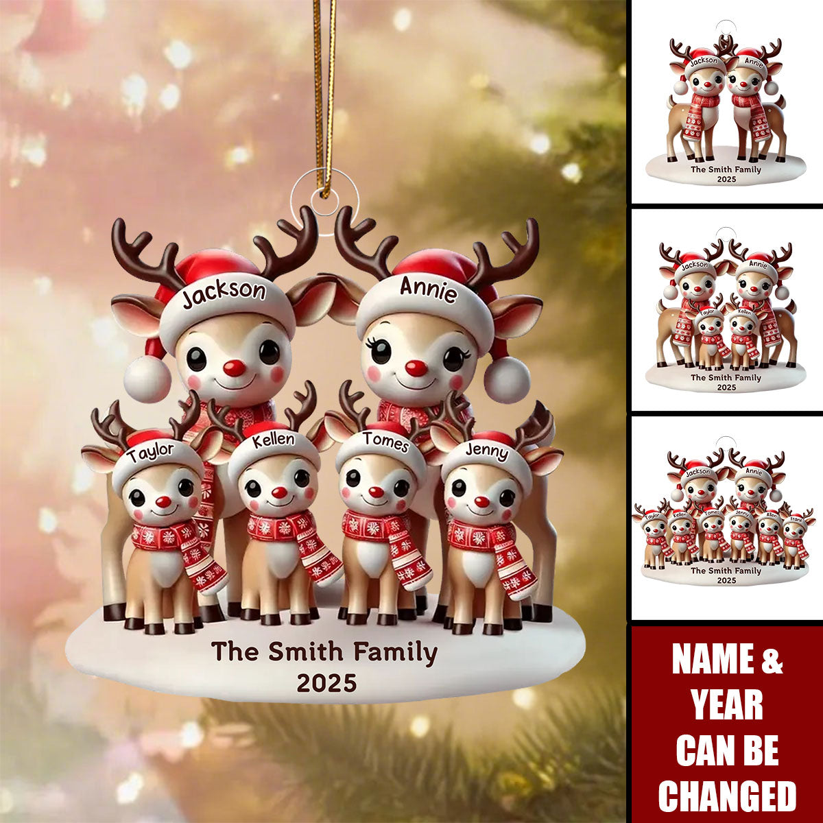 Reindeers Family Christmas Personalized Acrylic Ornament