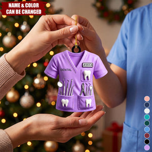 Custom Dental Scrub Uniform Acrylic Ornament - Personalized Dentist Keepsake Gift