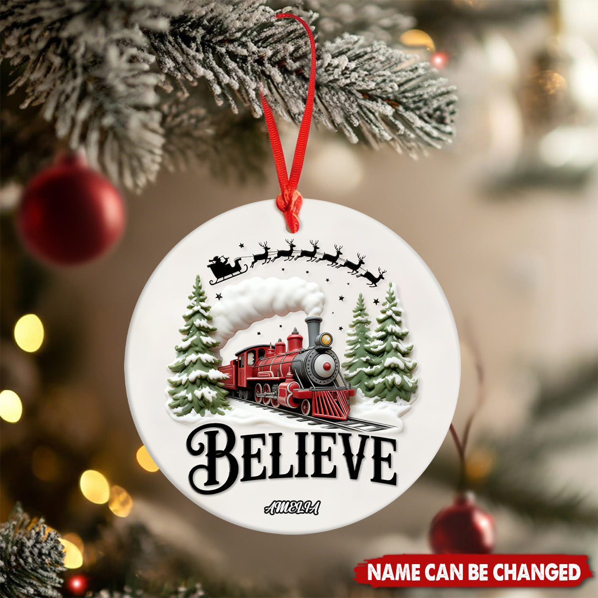 Believe North Pole Christmas Train Personalized Polar Train Ceramic Ornament