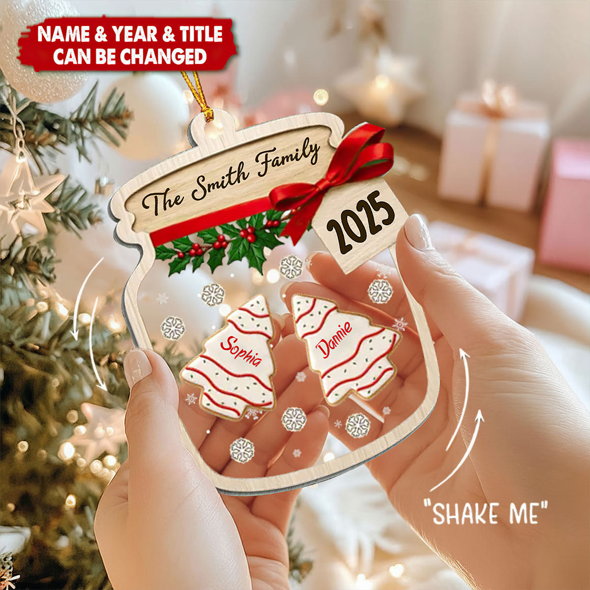 Custom 3 Layers Shaker Ornament - Personalized Christmas Birthday Gifts For Mom, Dad, Kids - A Jar Full Of Love And Family