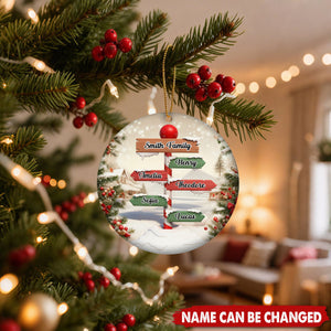 Personalized North Pole Signpost Family Christmas Ceramic Ornament