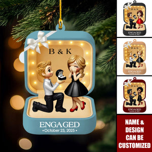 First Christmas Engaged - Personalized Christmas Acrylic Ornament, Anniversary Gift For Couple