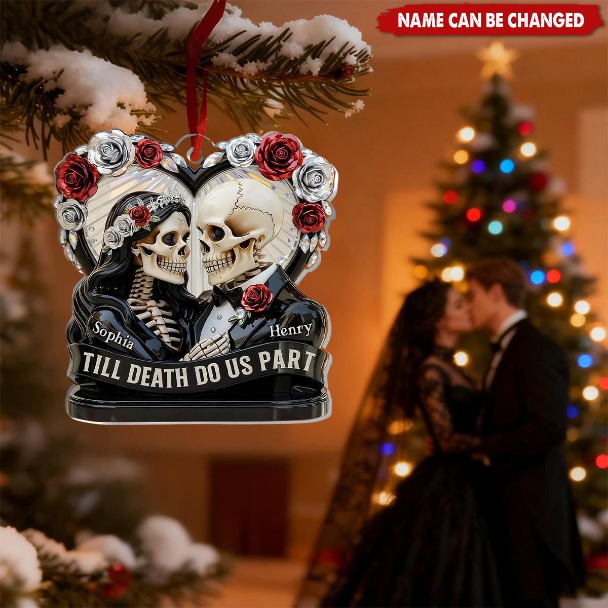 Personalized Calavera Wedding Ornament, Till Death Do Us Part Custom Name Decor