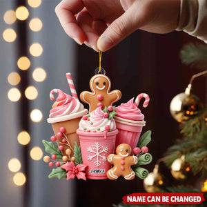 Pink Gingerbread Coffee Christmas Personalized Acrylic Ornament