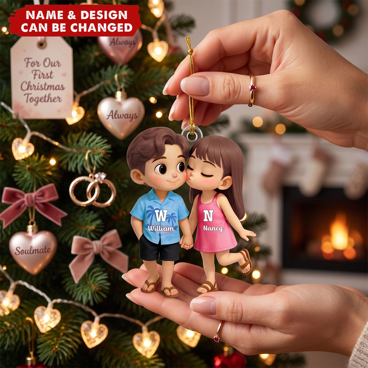 Cute Cartoon Couple Summer Vibe Personalized Acrylic Ornament