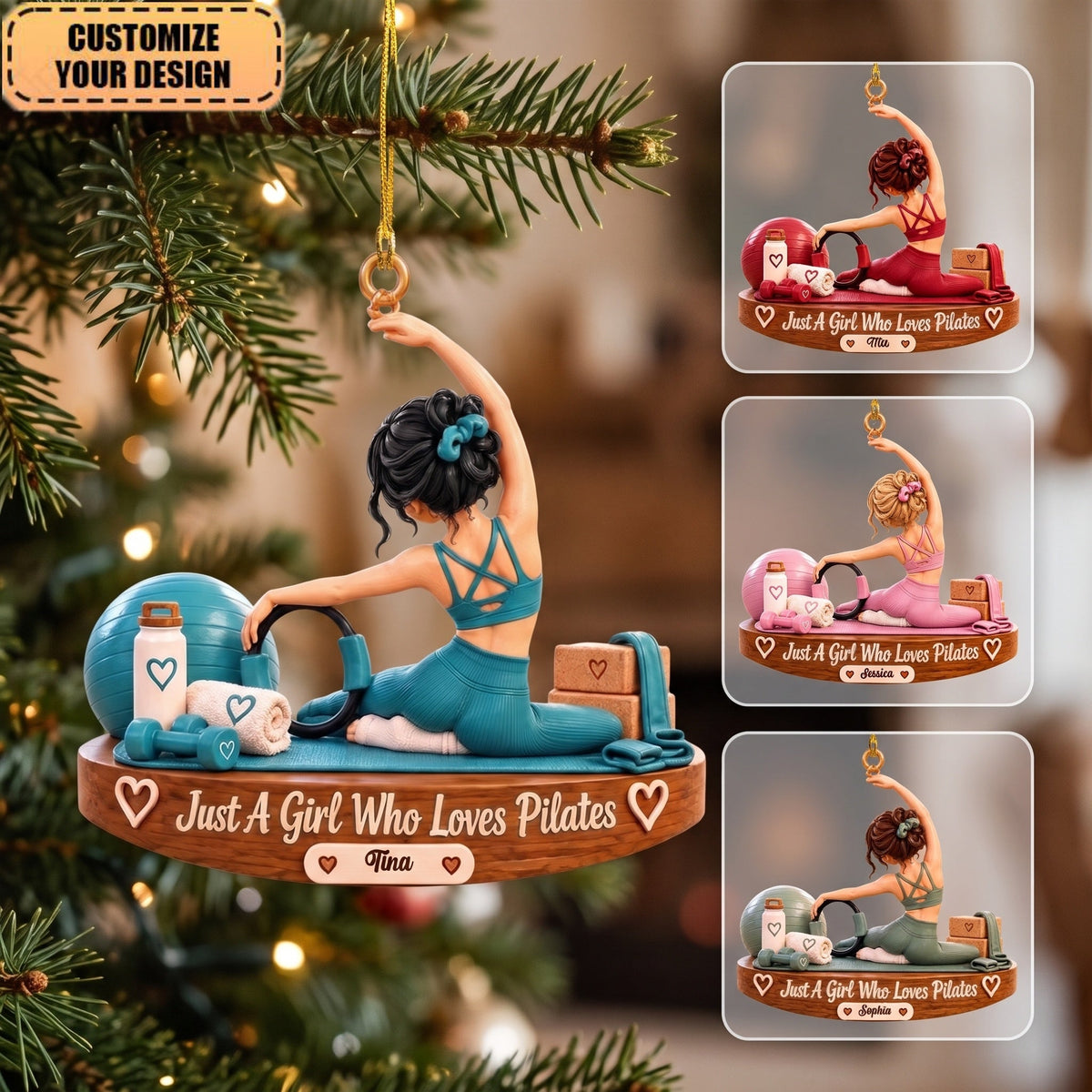 Personalized Acrylic Ornament Featuring A Pilates Enthusiast