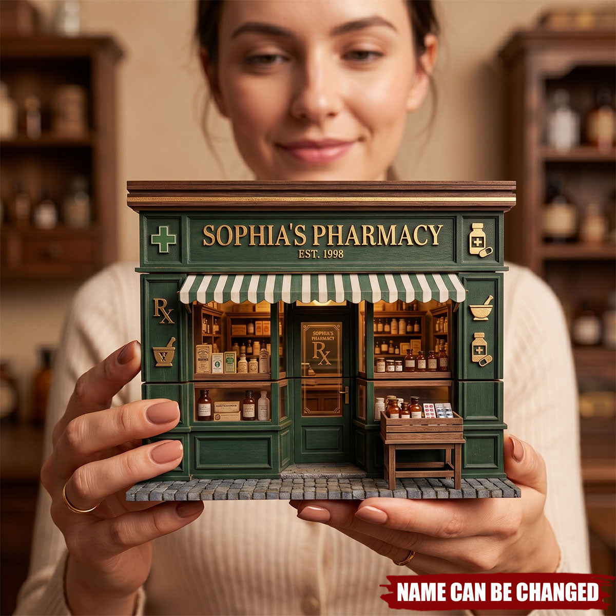 Personalized Pharmacy Store Sign, Custom Apothecary Shop Wooden Block