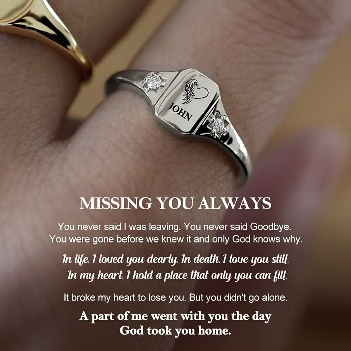 Personalized Custom Memorial Birthstone Ring With Wing