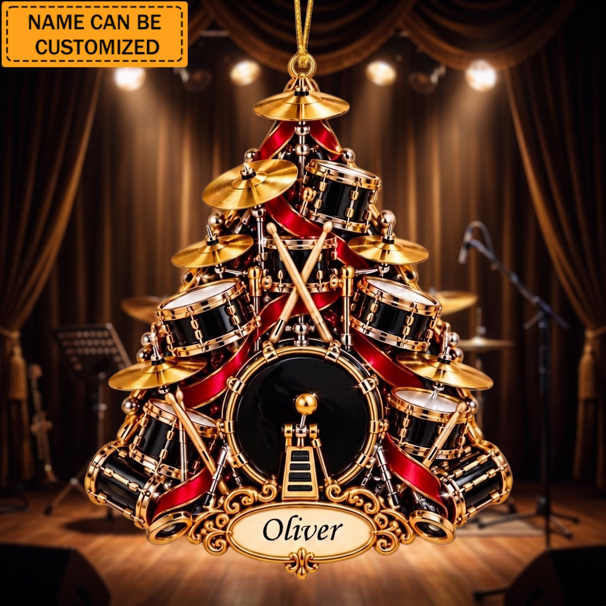 Personalized Drum Set Christmas Ornament, Custom Drummer Tree Keepsake For Band Musicians