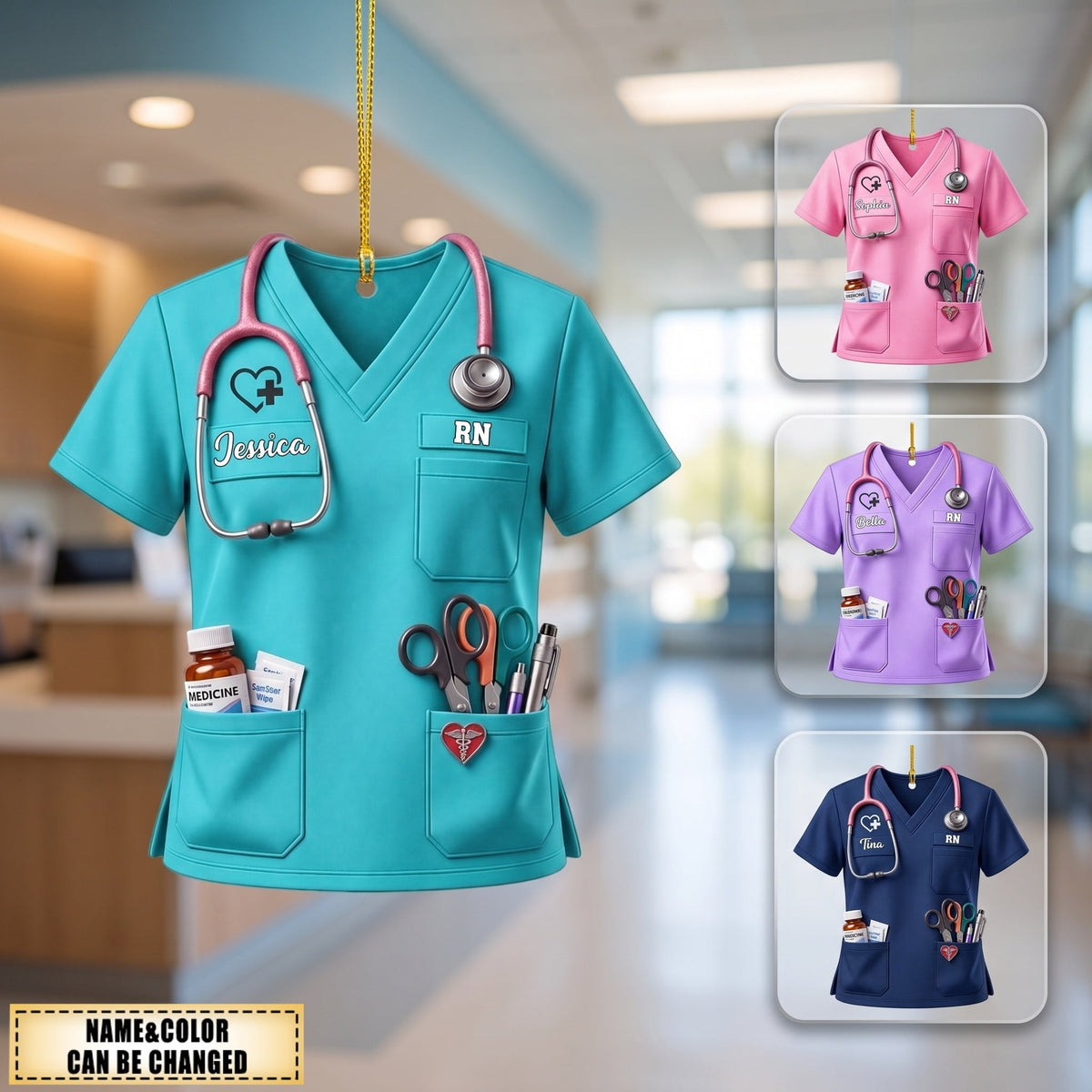 Personalized Nurse Scrubs Christmas Ornament, Custom RN Graduation Gift