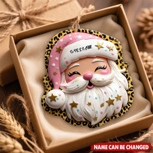 Cute Pink Leopard Christmas Personalized Preppy Santa Acrylic Ornament