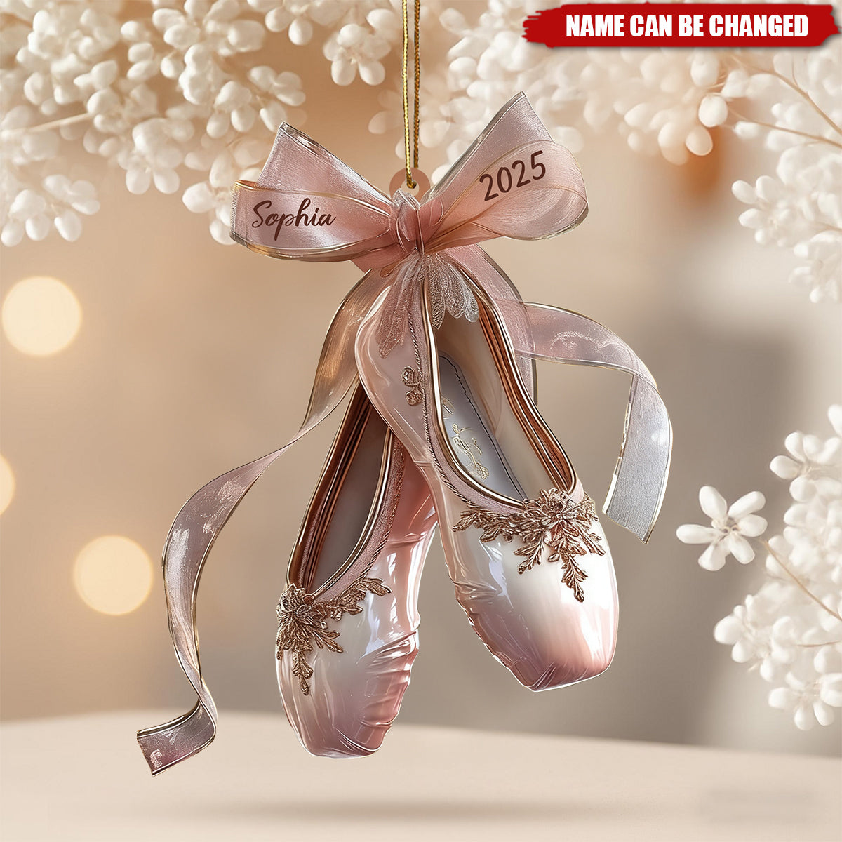 Ballet Shoes Christmas Ornament, Pink Pointe Shoe Acrylic Tree Hanging