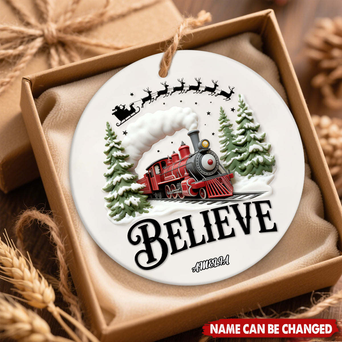 Believe North Pole Christmas Train Personalized Polar Train Ceramic Ornament