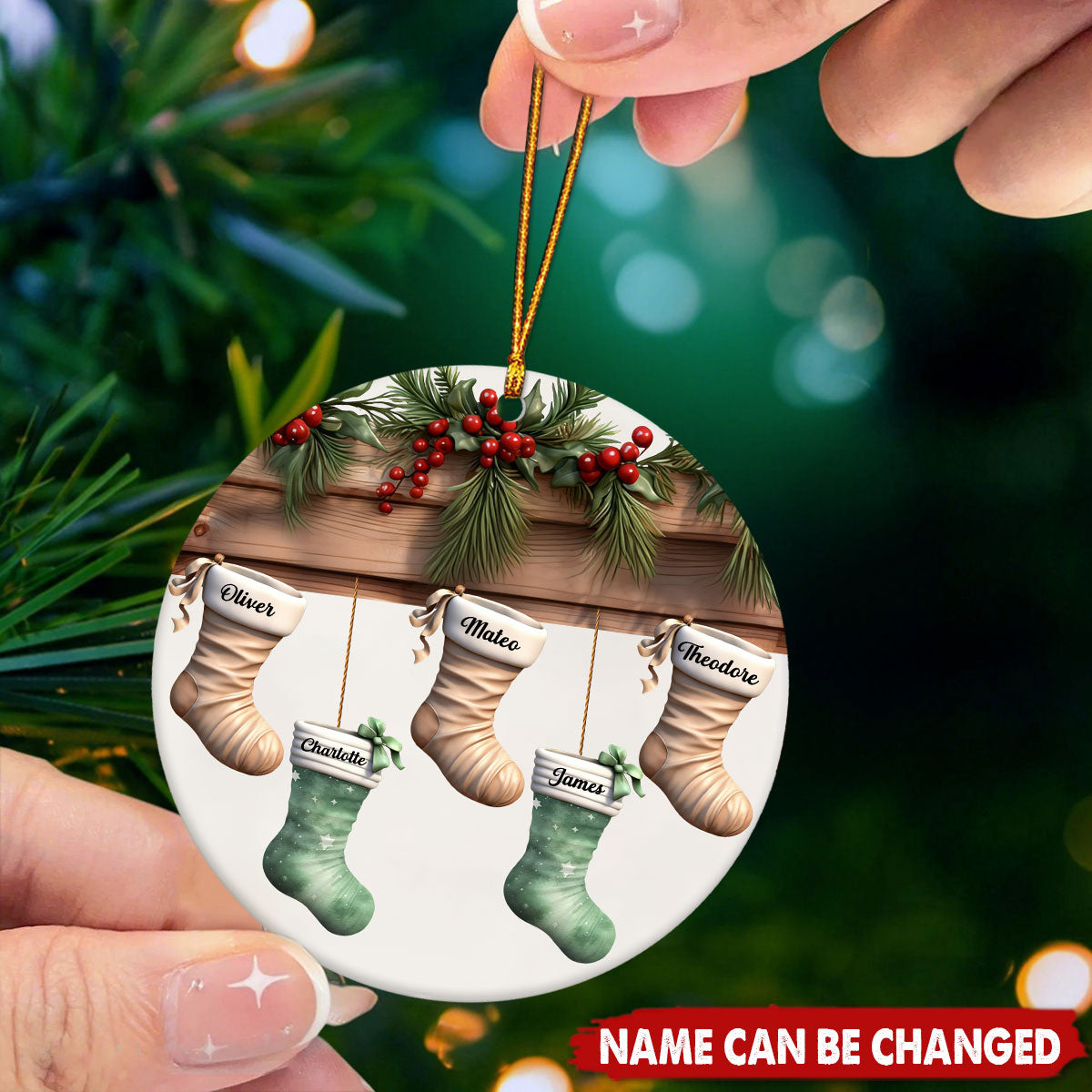 Personalized Family Stockings Christmas Ceramic Ornament