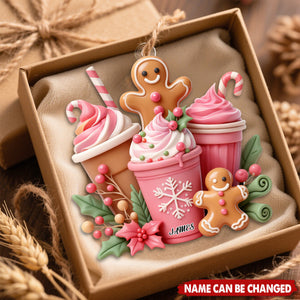 Pink Gingerbread Coffee Christmas Personalized Acrylic Ornament
