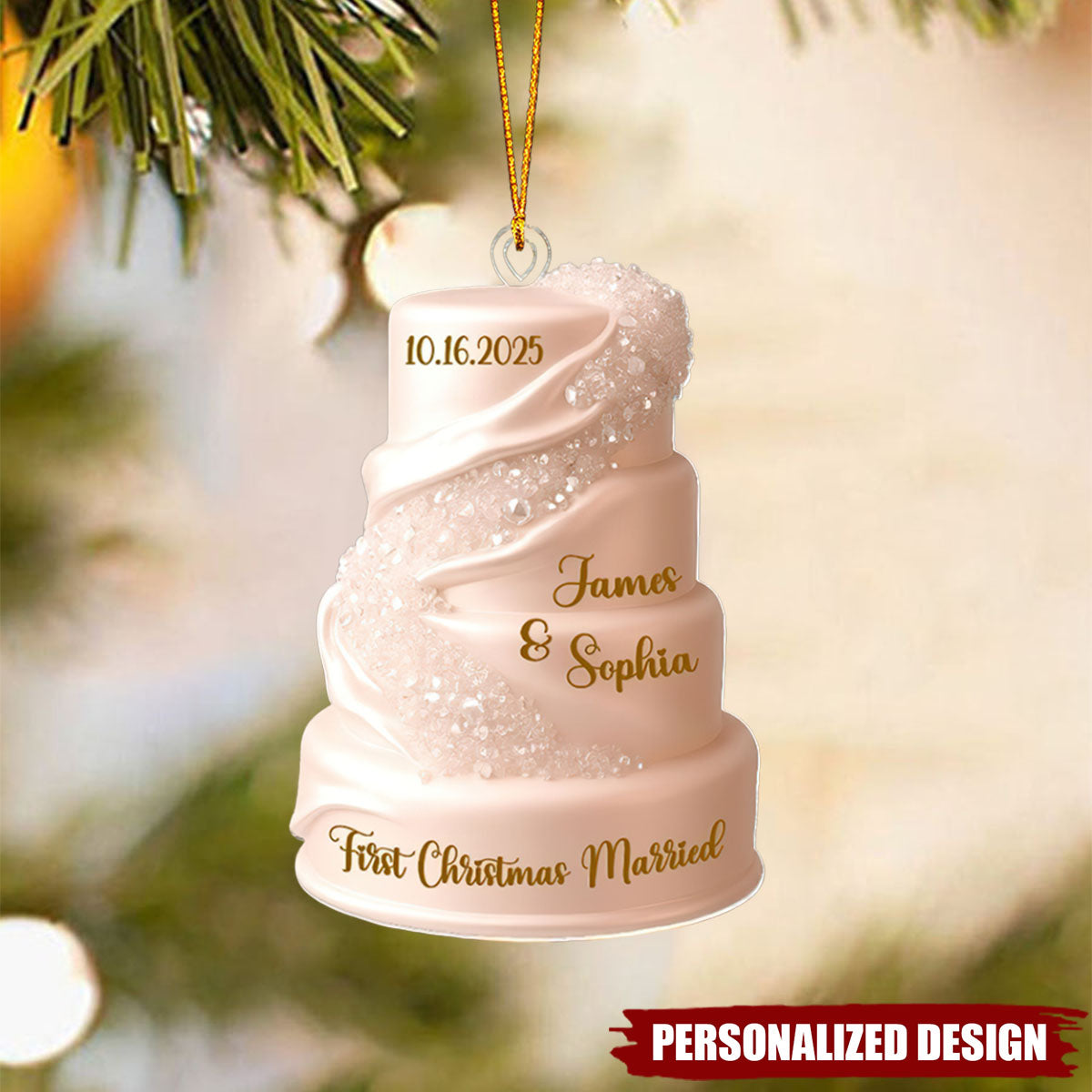 Just Married Keepsake, Wedding Cake FLAT Ornament - Personalized Acrylic Custom Shape Ornament