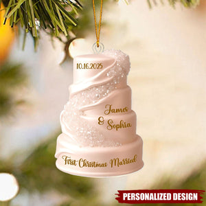 Just Married Keepsake, Wedding Cake FLAT Ornament - Personalized Acrylic Custom Shape Ornament