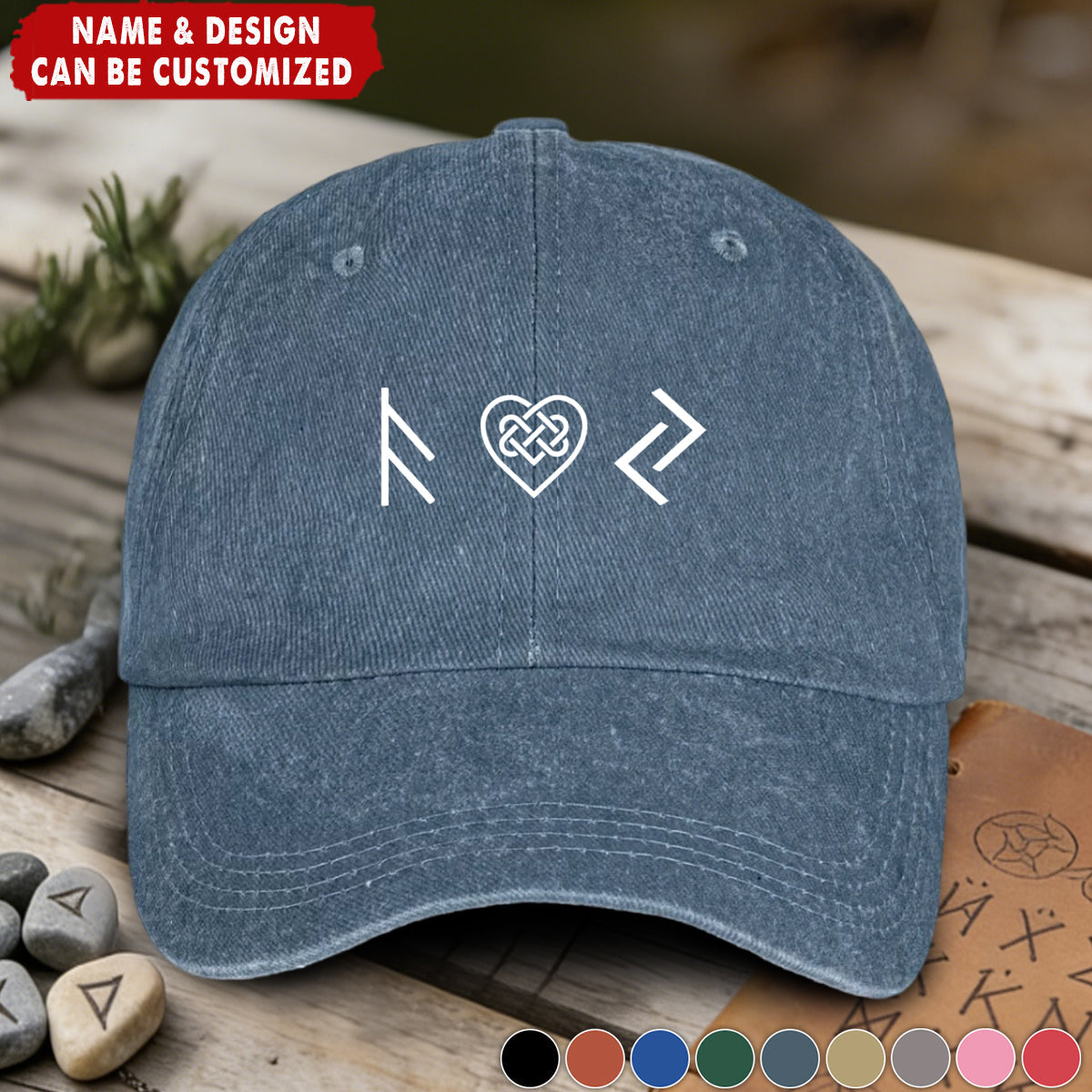 Name In Runes Viking - Personalized Distressed Denim Cap