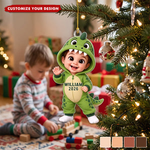 Cute Cartoon Kid With Dinosaur Costume - Personalized Acrylic Ornament