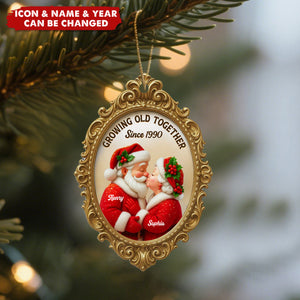 Vintage Golden Frame Mr Mrs Clause - Personalized Acrylic Ornament - Christmas Gift For Couples