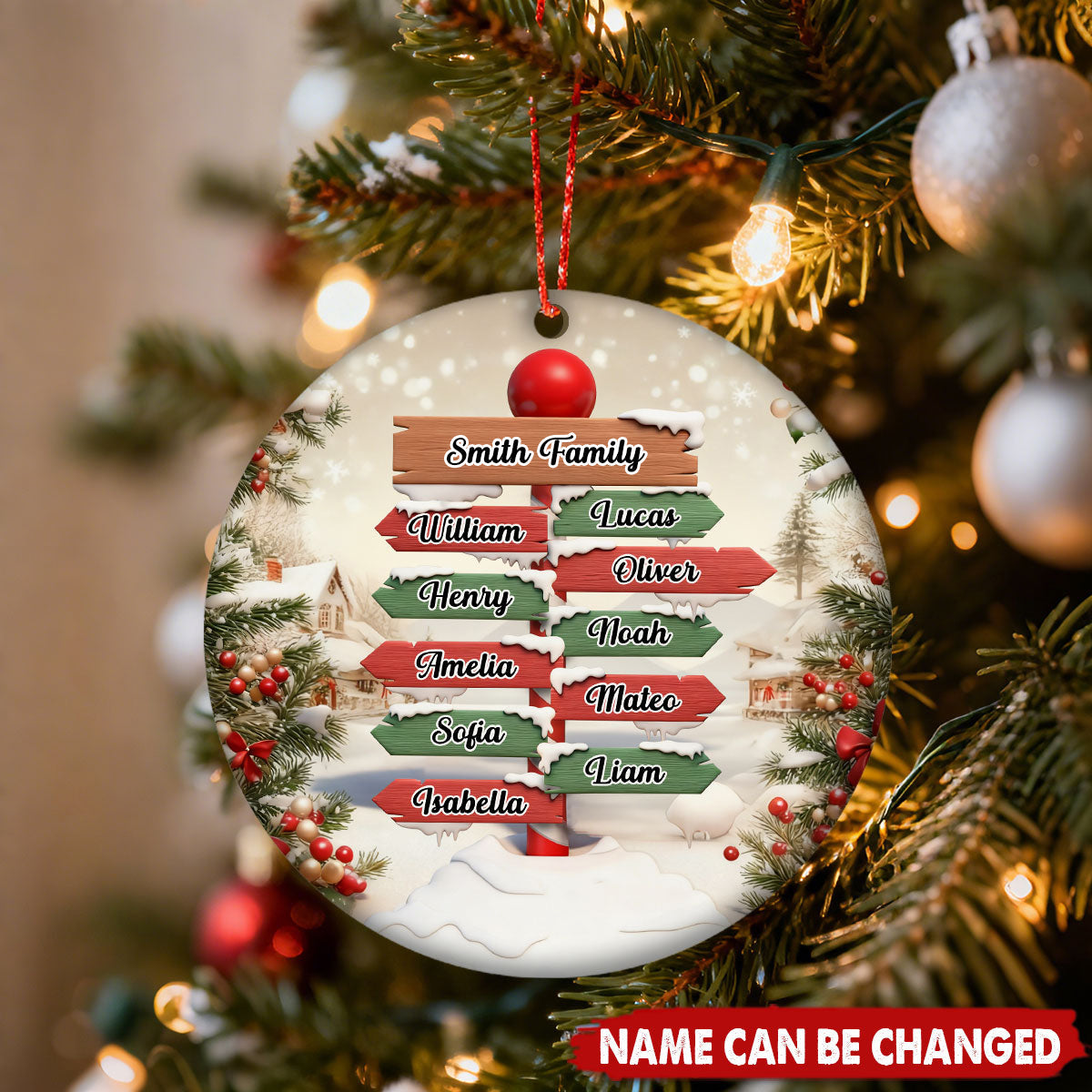Personalized North Pole Signpost Family Christmas Ceramic Ornament