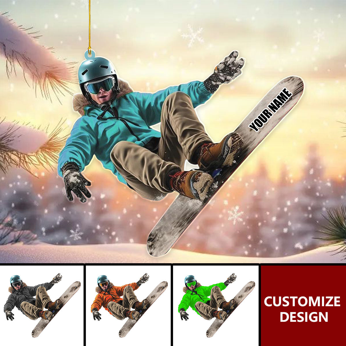Personalized Skiing Acrylic Ornament, Snowboard Ornaments, Skier Gift for Xmas 2025
