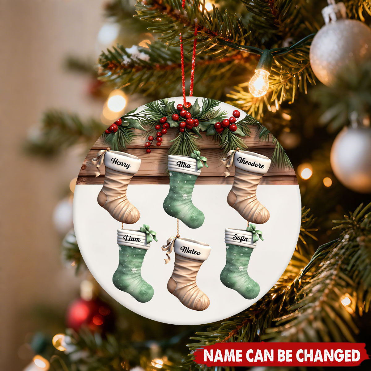 Personalized Family Stockings Christmas Ceramic Ornament